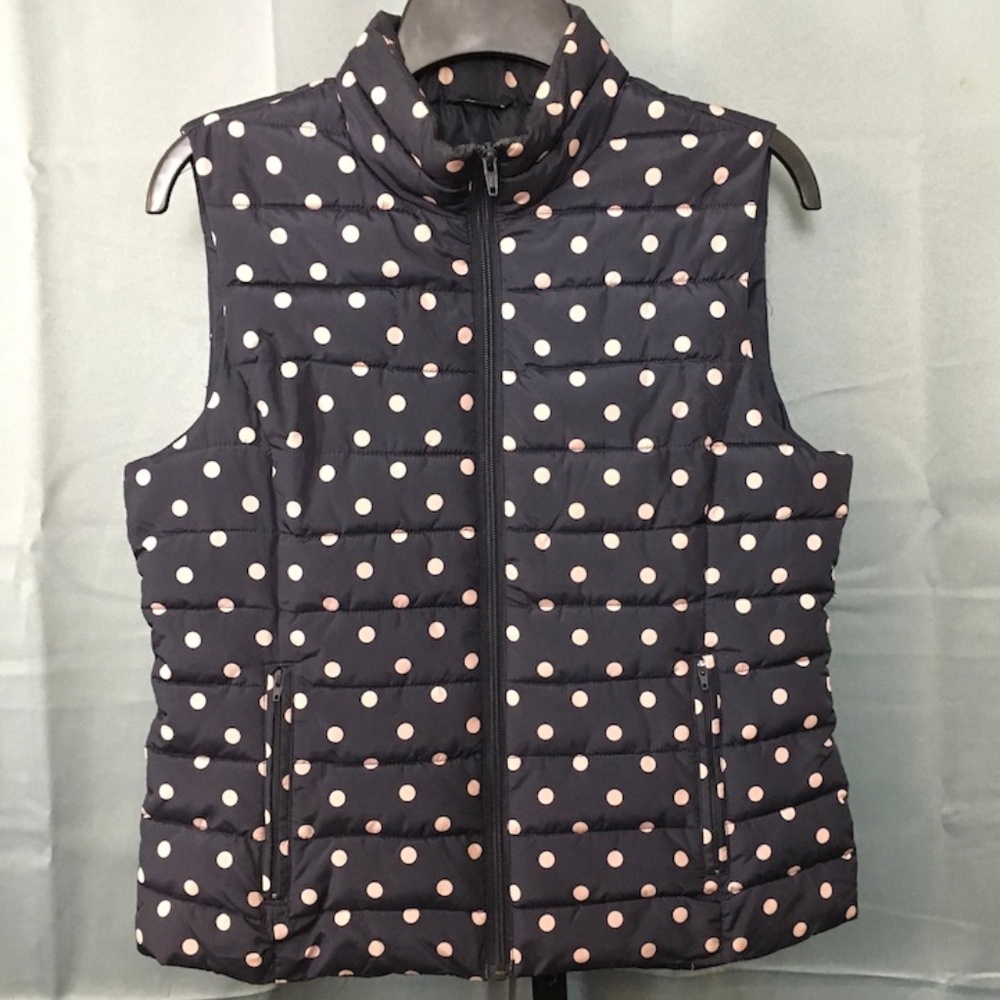 Colebrook Navy Blue w Pink Polka Dots Puffer Vest